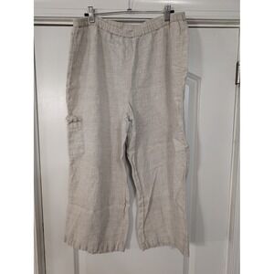 Chicos‎ Linen Cargo Pants Beige Cropped Elastic Waist Womens 3 (XL) pull on